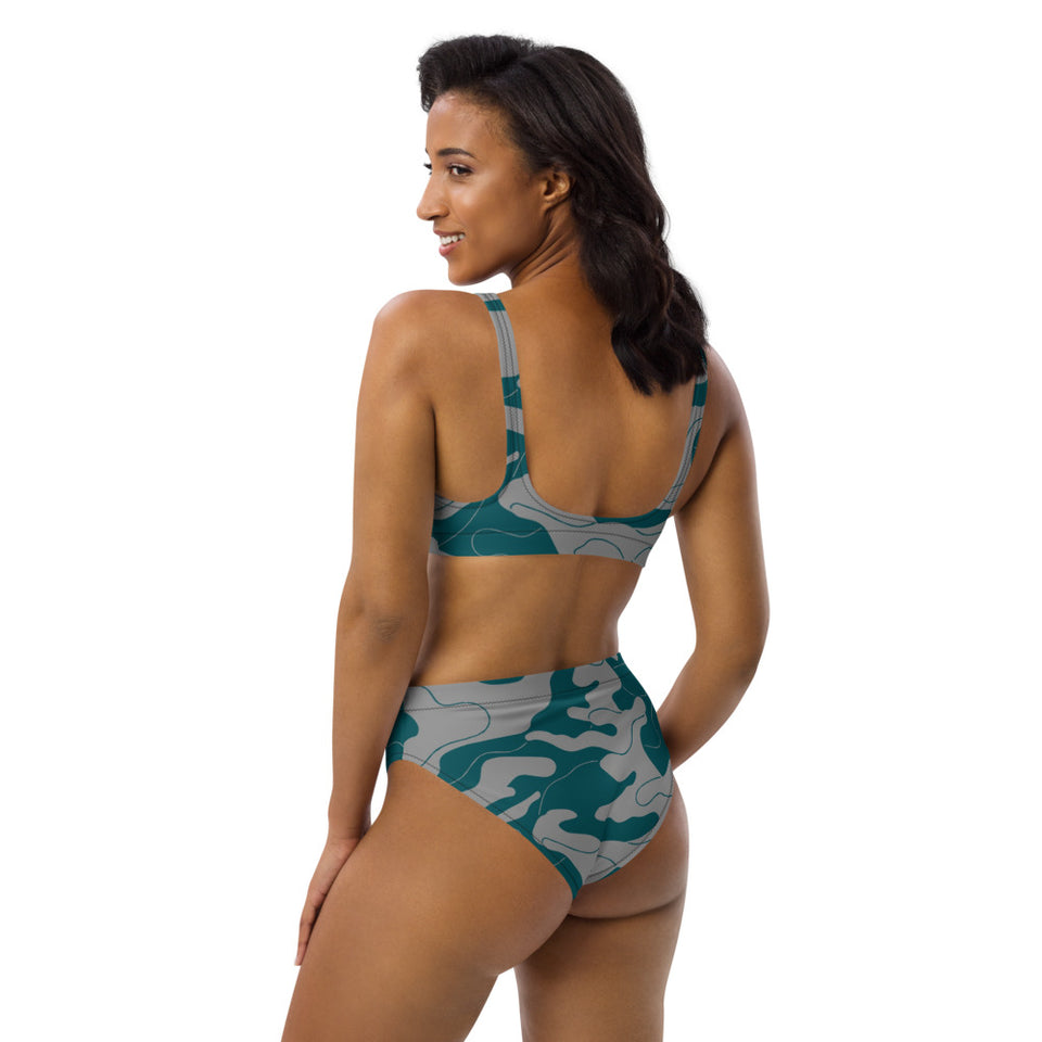 Women's teal camouflage high wasted two piece bikini