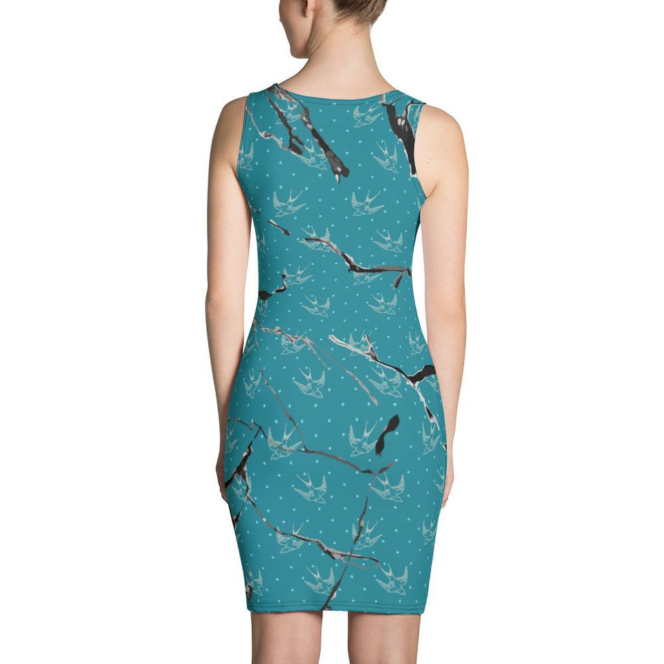 Womens Green & Black Marble Fitted Cut & Sew Dress - 211 INC
