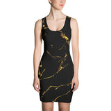 Womens Black n Gold Marble Fitted Cut & Sew Dress - 211 INC