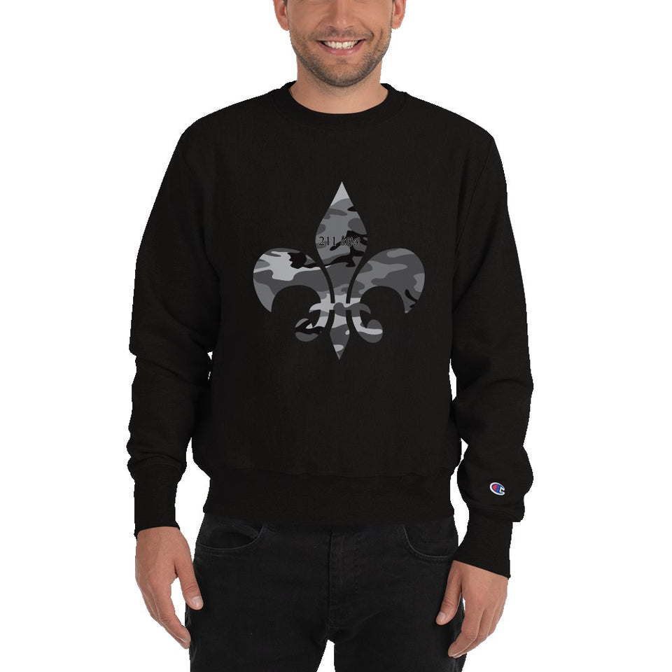 Mens Black Camo Fleur-De-Lis Sweatshirt - 211 INC