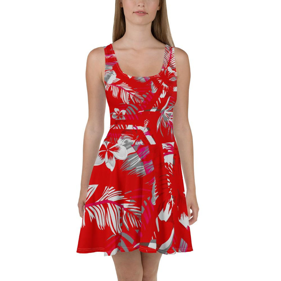 Women's Red Floral Skater Dress - 211 INC