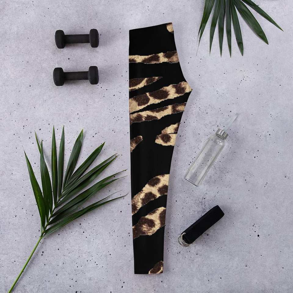 211INC Womens Blk Leopard Stripe Leggings - 211 INC