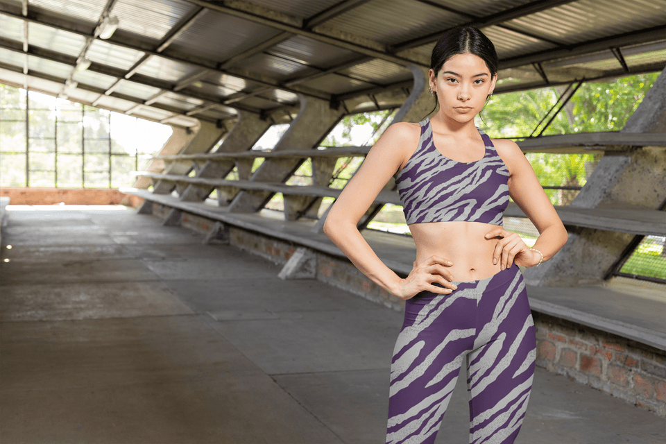 211INC Womens Purple Grey Tiger Stripe Leggings - 211 INC
