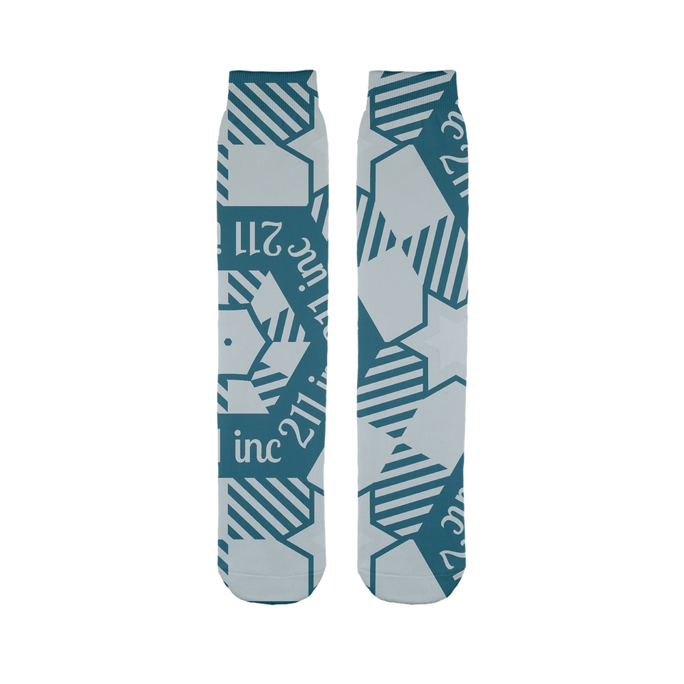 211INC Teal/Grey Logo Printed Tube Sock - 211 INC