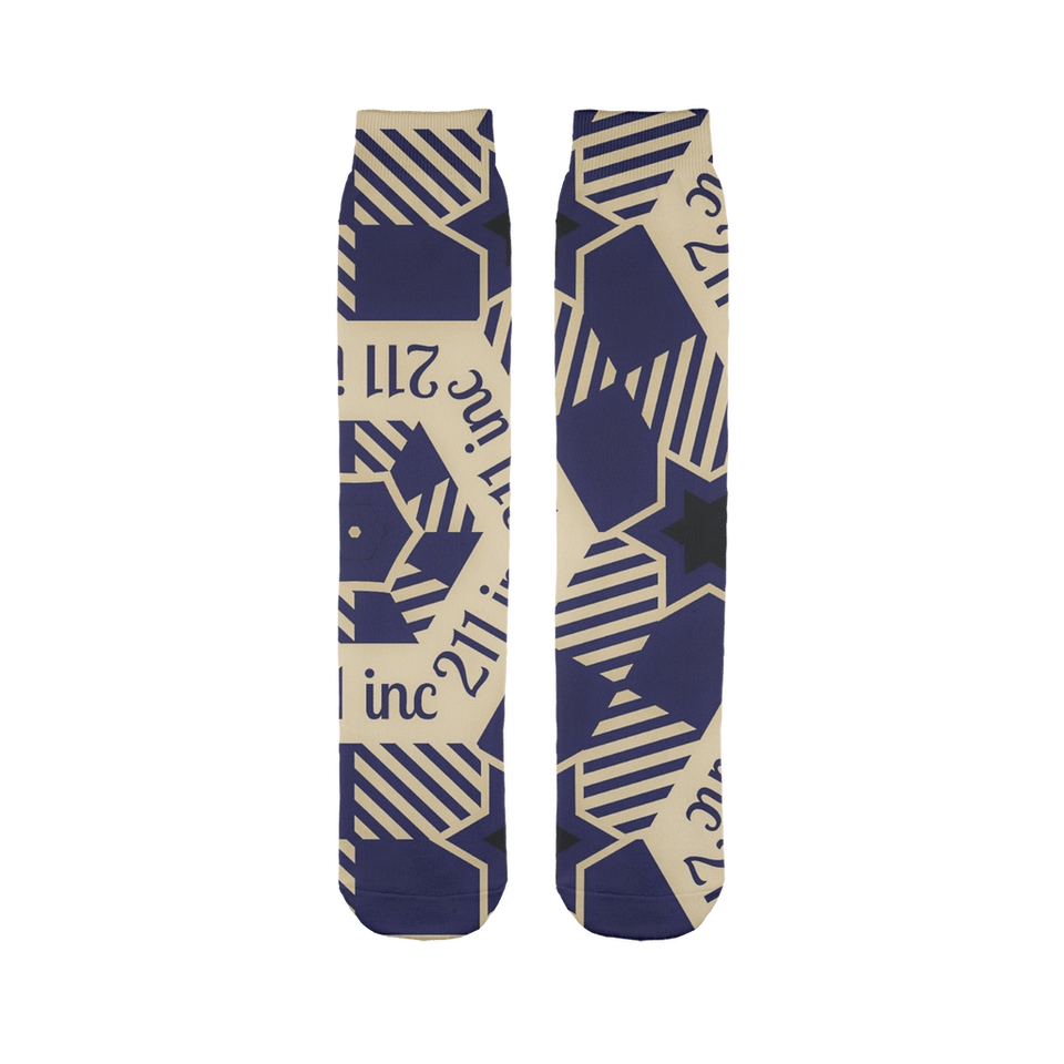 211INC Blue/Tan Logo Printed Tube Sock - 211 INC