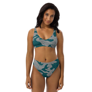 Women's teal camouflage high wasted two piece bikini