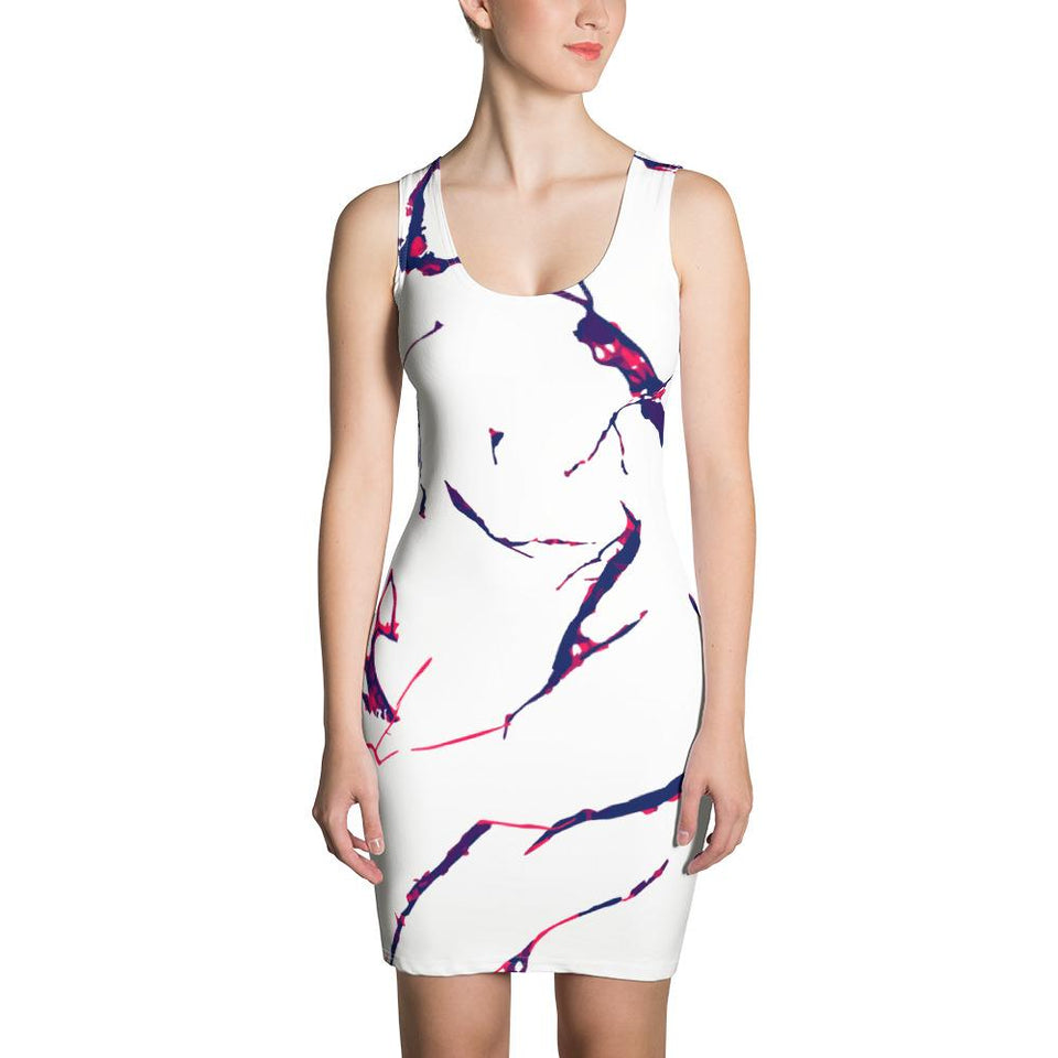 Womens White n Purple Marble Fitted Cut & Sew Dress - 211 INC