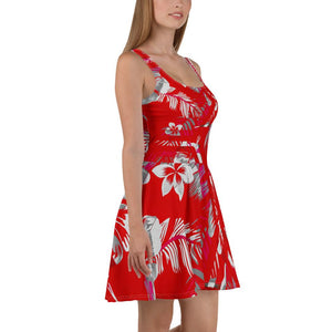Women's Red Floral Skater Dress - 211 INC