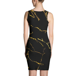 Womens Black n Gold Marble Fitted Cut & Sew Dress - 211 INC